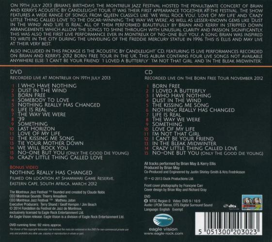 Brian May & Kerry Ellis 'The Candlelight Concerts - Live At Montreux 2013' UK DVD back sleeve