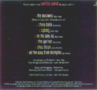 Brian May 'Taste Of Another World' UK CD promo back sleeve
