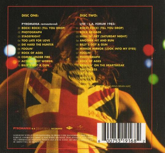 Def Leppard 'Pyromania' UK double CD back sleeve