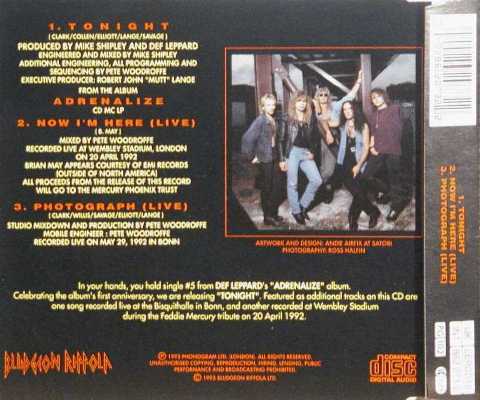Def Leppard 'Tonight' UK CD back sleeve