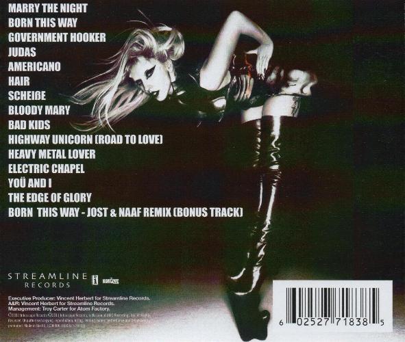 Lady Ga Ga 'Born This Way' UK CD back sleeve