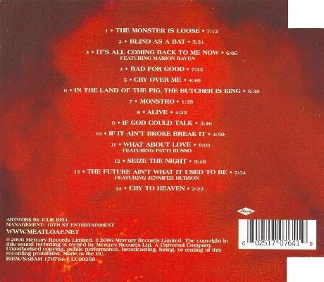 Meat Loaf 'Bat Out Of Hell III' UK single CD back sleeve