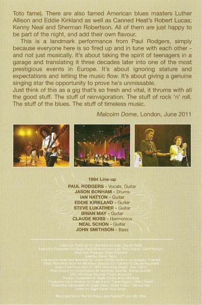 Paul Rodgers 'Live At Montreux' UK DVD booklet back sleeve