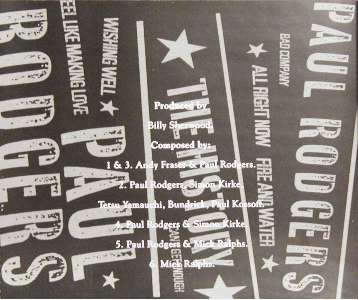 Paul Rodgers 'Muddy Water Blues' UK CD tray insert