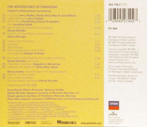 'The Adventures Of Pinocchio' UK CD back sleeve
