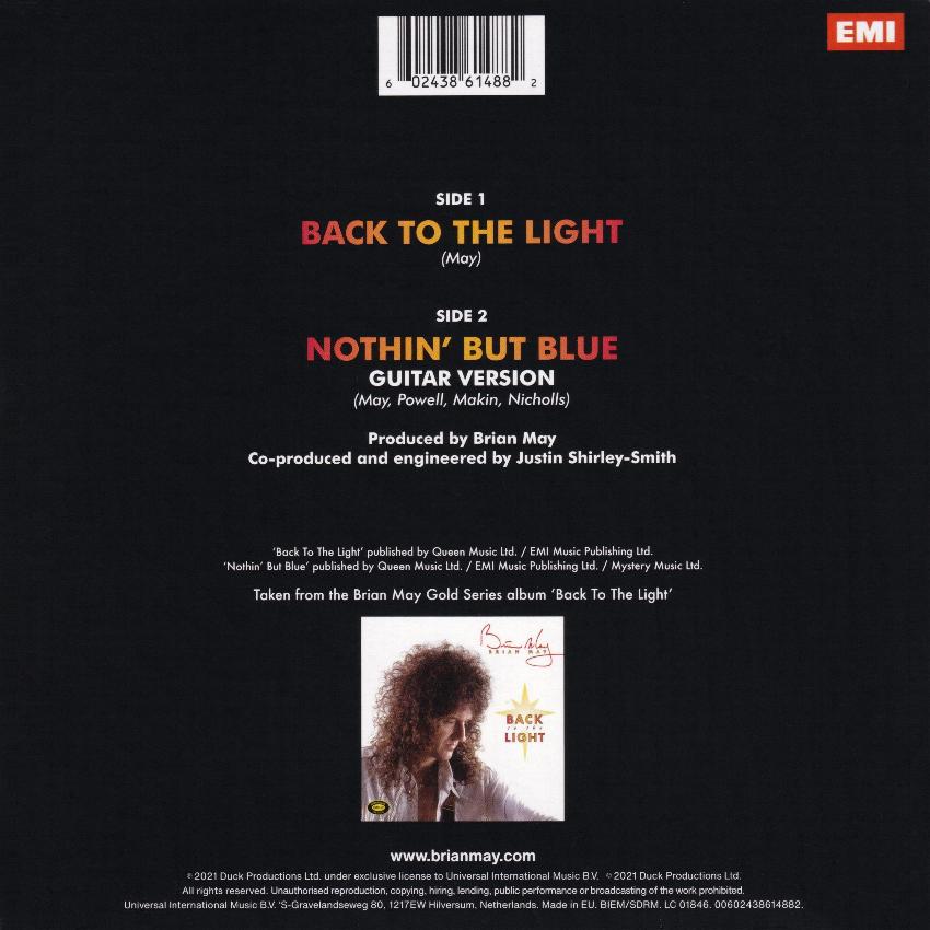 Brian May 'Back To The Light' UK 2021 reissue 7" coloured vinyl back sleeve