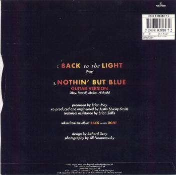 Brian May 'Back To The Light' UK 7" back sleeve