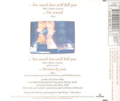 Brian May 'Too Much Love Will Kill You' UK CD back sleeve