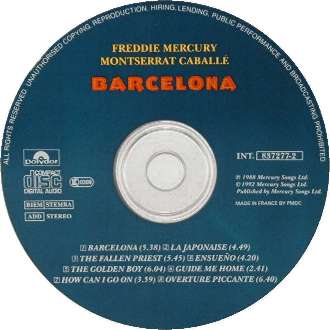 Freddie Mercury 'Barcelona' UK CD reissue disc