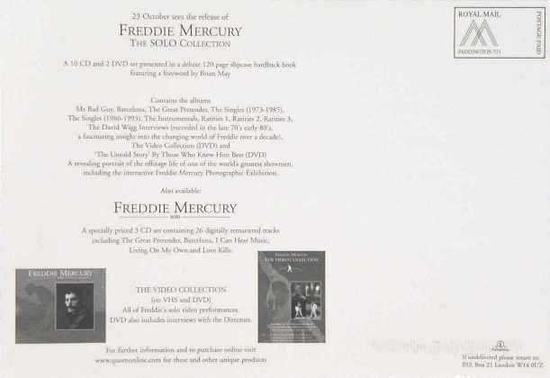 Freddie Mercury 'Solo' promo postcard back