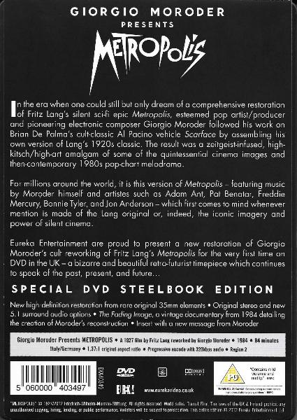 'Metropolis' UK DVD Steelbook back sleeve