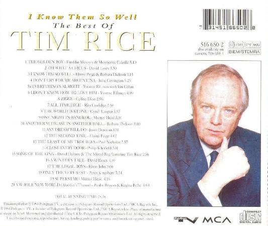 Various Artists 'The Best Of Tim Rice' UK CD back sleeve