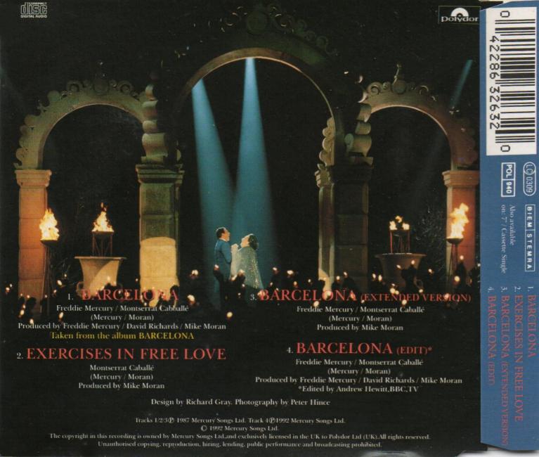 Freddie Mercury 'Barcelona' UK CD back sleeve