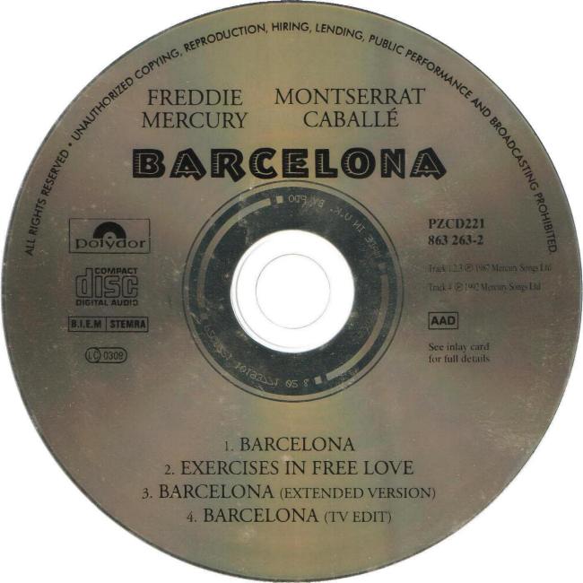 Freddie Mercury 'Barcelona' UK CD disc