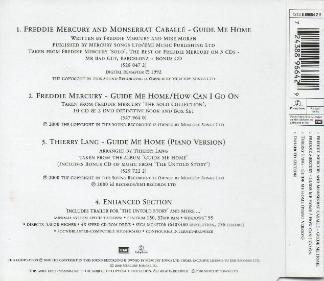 Freddie Mercury 'Guide Me Home' Italian CD back sleeve
