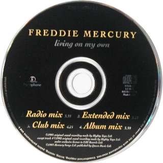 Freddie Mercury 'Living On My Own' UK CD disc