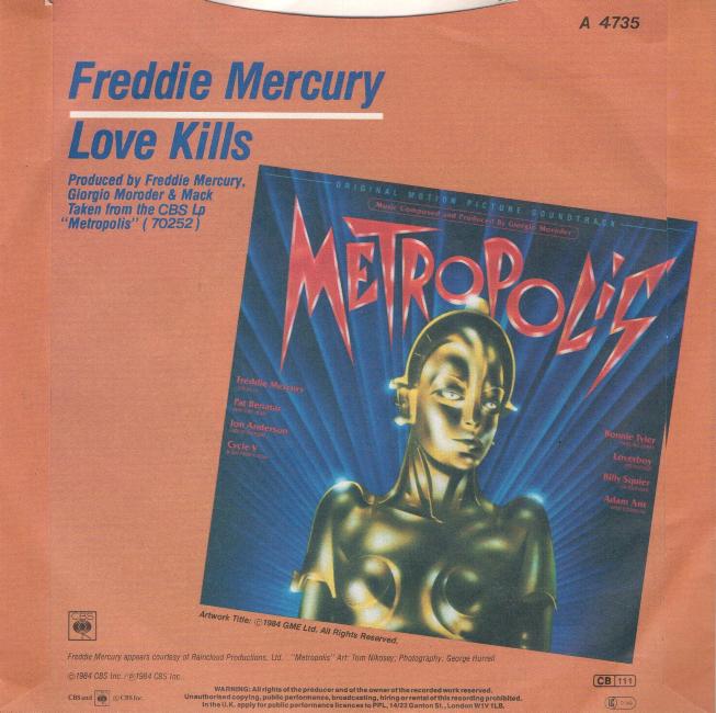 Freddie Mercury 'Love Kills' UK 7" back sleeve