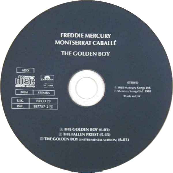 Freddie Mercury 'The Golden Boy' UK CD disc