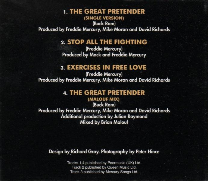 Freddie Mercury 'The Great Pretender' UK CD inner sleeve