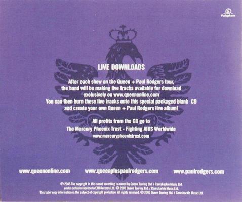 Queen & Paul Rodgers 'Europe Live' blank CD back sleeve