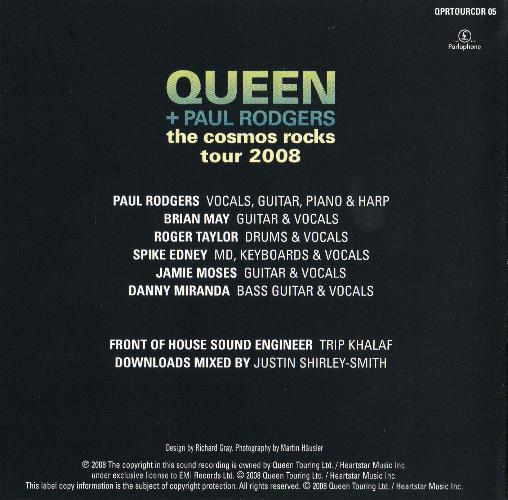 Queen & Paul Rodgers 'The Cosmos Rocks Tour' blank CD booklet back sleeve