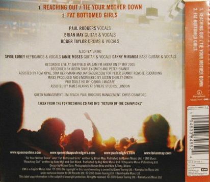 Queen + Paul Rodgers 'Reaching Out / Tie Your Mother Down' European CD back sleeve