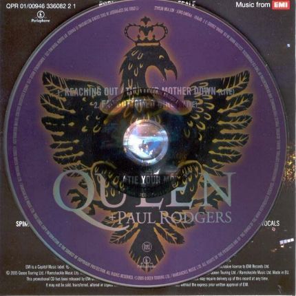 Queen + Paul Rodgers 'Reaching Out / Tie Your Mother Down' UK CD promo back sleeve/disc