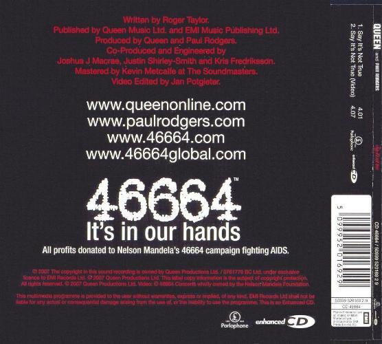 Queen + Paul Rodgers 'Say It's Not True' UK CD back sleeve
