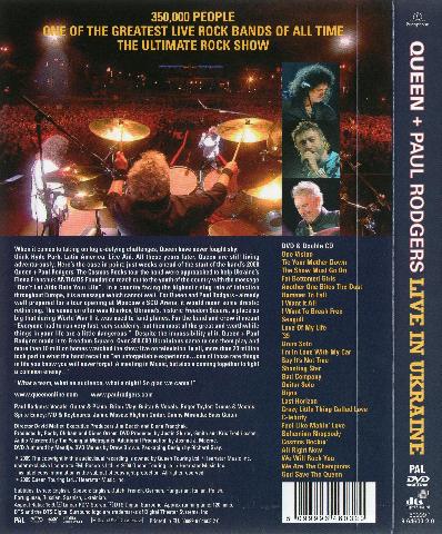 Queen + Paul Rodgers 'Live In Ukraine' UK DVD and 2CD set back sleeve