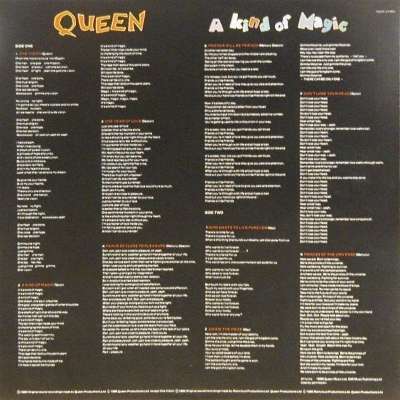 Queen 'A Kind Of Magic' UK LP inner sleeve