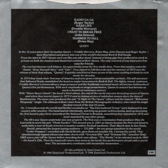 Queen 'Excerpts From The Works' UK 7" promo back sleeve