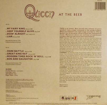 Queen 'Queen At The Beeb' UK LP back sleeve
