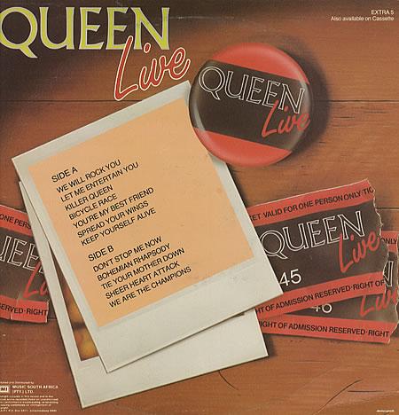 Queen 'Queen Live' South African LP back sleeve