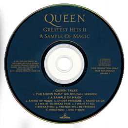 Queen 'Greatest Hits II - A Sample Of Magic' UK CD promo disc