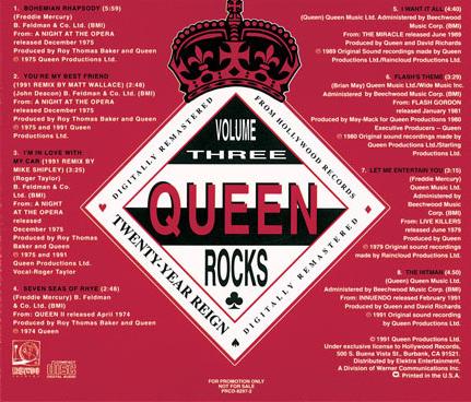 Queen 'Queen Rocks' US volume 3 promo CD back sleeve