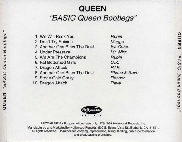 Queen 'Basic Queen Bootlegs' US CD promo back sleeve