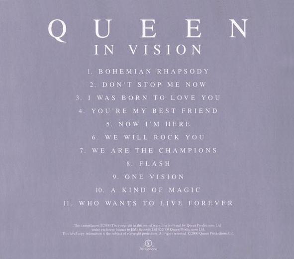 Queen 'In Vision' Japanese CD slipcase back sleeve
