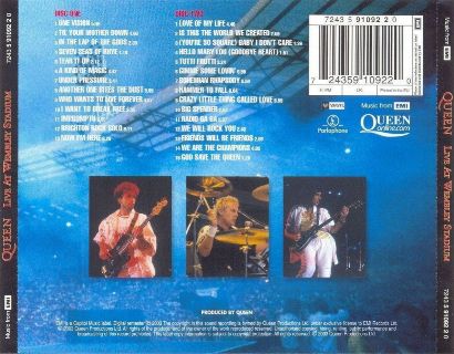 Queen 'Live At Wembley Stadium' UK CD back sleeve