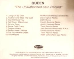 Queen 'The Unauthorized Club Record' US promo CD back sleeve