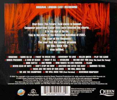 'We Will Rock You' musical UK cast album original CD back sleeve