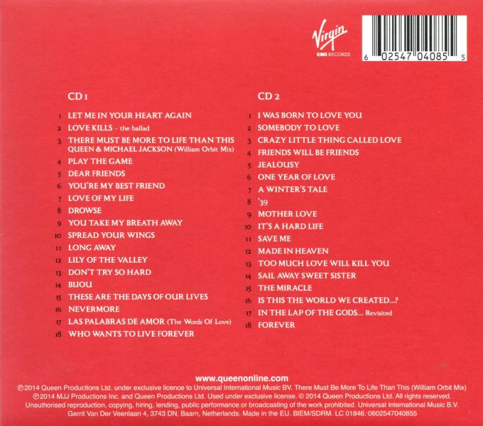 Queen 'Forever' UK double CD back sleeve