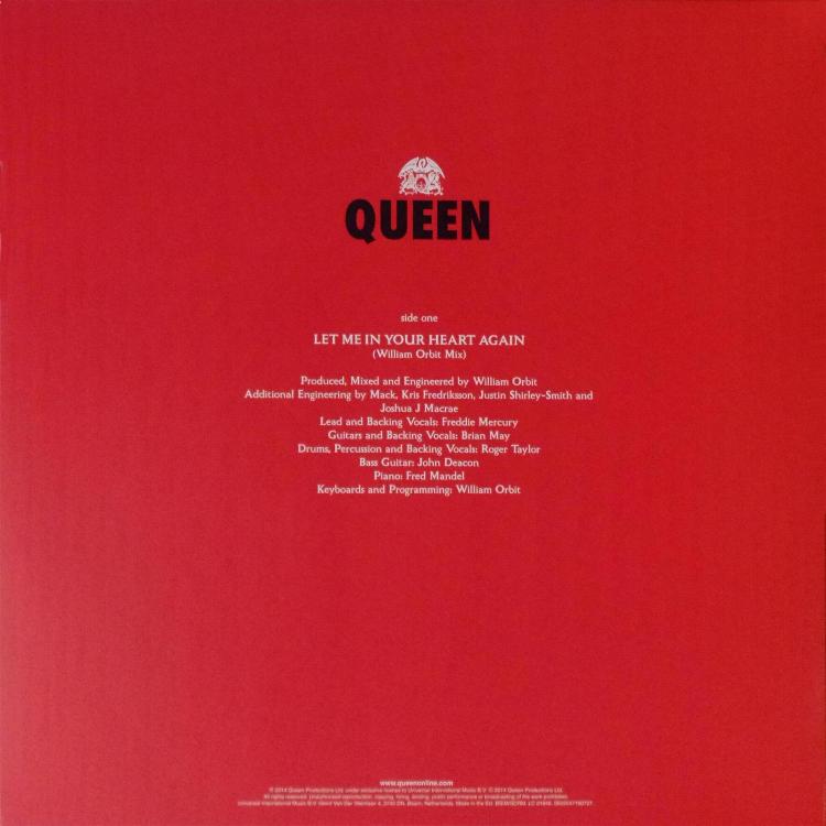 Queen 'Let Me In Your Heart Again (William Orbit Mix)' 12" etched vinyl back sleeve