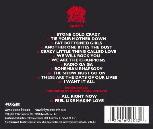 Queen 'Stone Cold Classics' US CD back sleeve