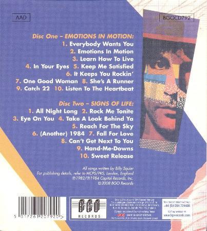 Billy Squier 'Emotions In Motion / Signs Of Life' UK CD slipcase back sleeve