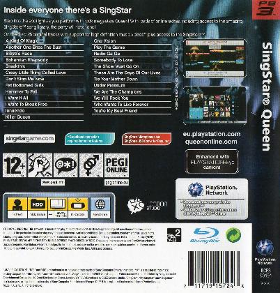 Queen 'Singstar Queen' UK Playstation 3 back sleeve
