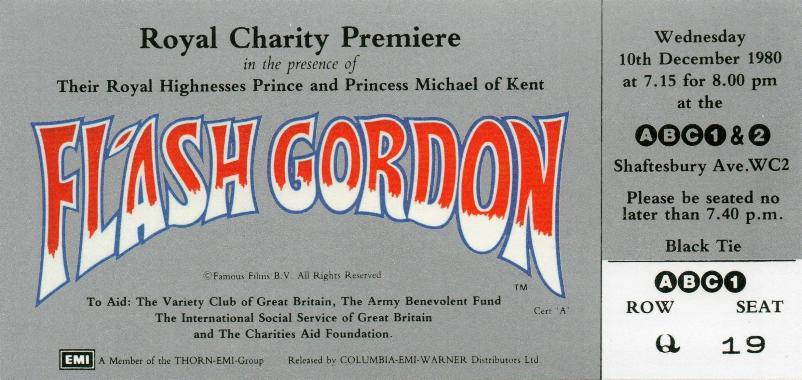 'Flash Gordon' film premiere invitation