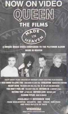Queen 'Made In Heaven - The Films' promo flyer back