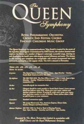 Queen 'The Queen Symphony' promo flyer back