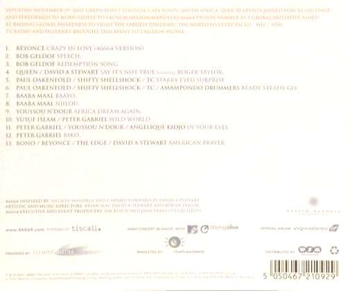 Various Artists '46664 Part 1 - African Prayer' UK CD back sleeve