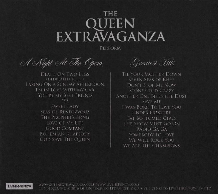 The Queen Extravaganza 'A Night At The Apollo' CD back sleeve